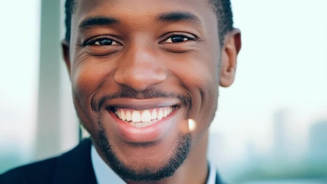 Closeup of a salespersons face as they express genuine excitement about a new product launch and its benefits for customers.