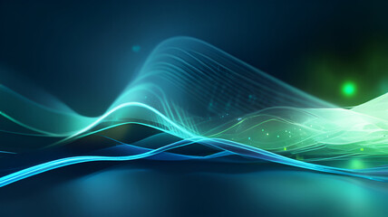 Abstract blue and green wave background with stars and light. Data transfer concept Science style wallpaper. Ai generative