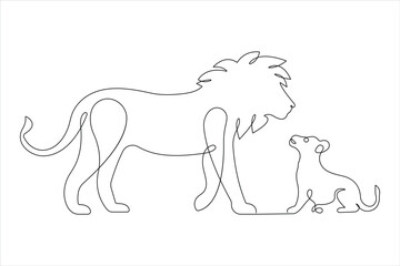 Continuous one single line drawing of lion. Lion minimalism line art design vector illustration
