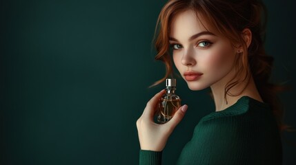 Elegant Woman Holding Perfume Bottle