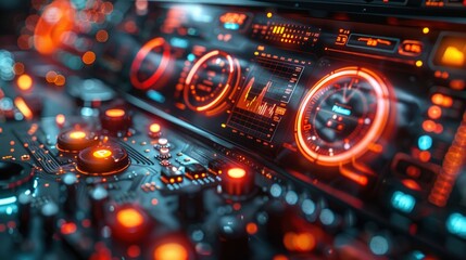 Obraz premium A futuristic digital interface with glowing red and pink lights.