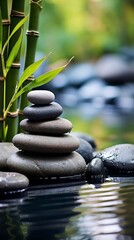 水面と石のバランス,Generative AI AI画像