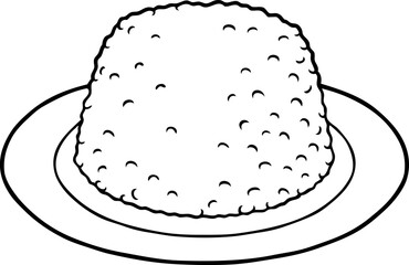 Vector Cartoon Hand Drawn One Cup Plain Rice On A Saucer Line Art