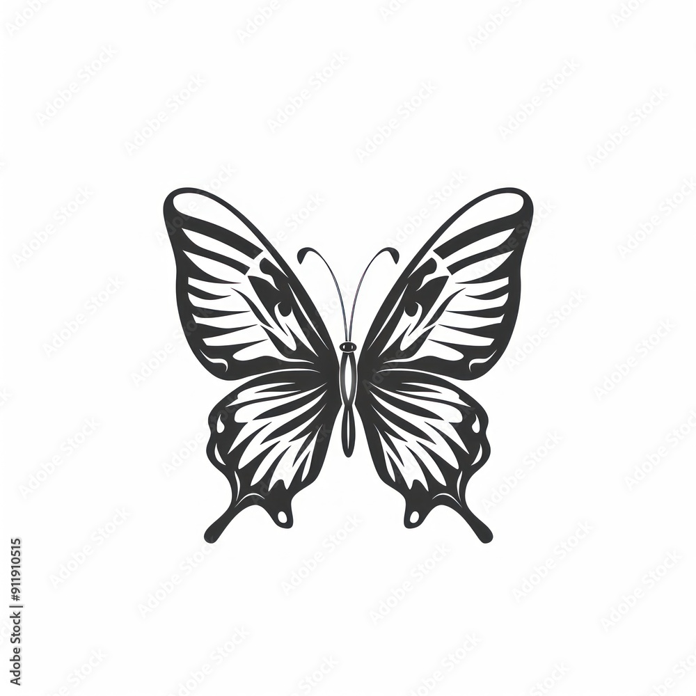 Sticker Black and white butterfly silhouette.