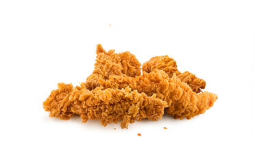 Fried Chicken breast hot crispy strips crunchy chicken tenders four pieces isolated on white background