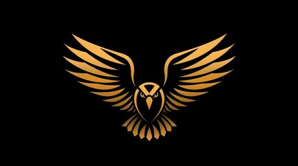 Sleek golden owl logo on black background with wings.