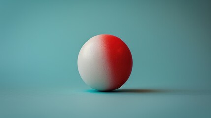 A glossy red and white sphere on a blue background.