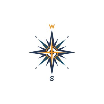 Simple compass with north, south, east and west directions.