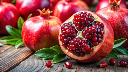 Vibrant and juicy ripe pomegranate close-up, pomegranate, fruit, ripe, red, juicy, antioxidant, healthy, fresh