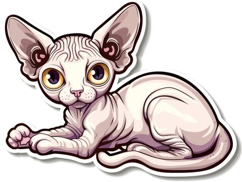 recommend clip art: Cartoon sticker of a hairless cat lying down.