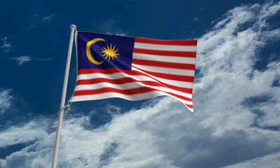 malaysia country national flag waving blue sky cloud white landmark 31 thirty one date day august month independence freedom kuala lumpur business outdoor urban tower vacation capital malaysian travel