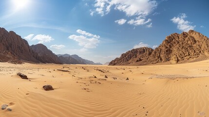 Bright desert landscape with clear blue sky above