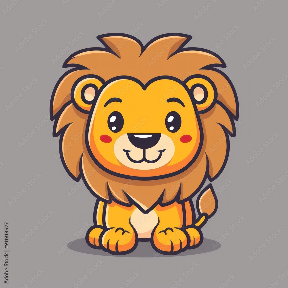 Poster Cute cartoon lion with a friendly smile.