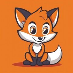 Fototapeta premium Cute cartoon fox with big eyes and a smile.