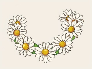 Fototapeta premium Hand-drawn daisy flowers in a U-shape with a blank space for text.