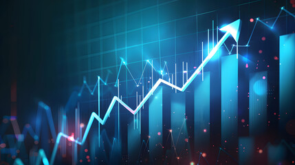 Upward trending graph with arrow pointing high on dark background, symbolizing business growth, financial progress, and rising success in a dynamic market environment.