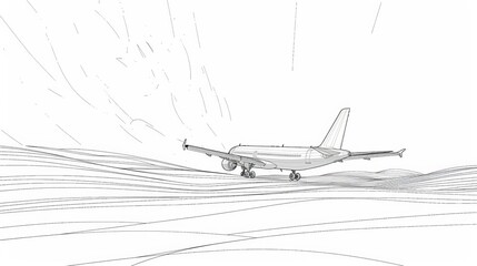 Landing airplane in minimalist line art style