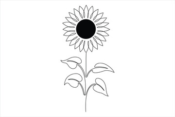 Sunflower continuous single one line art drawing outline vector art illustration design minimalist
