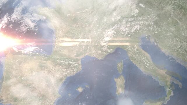 Earth zoom in from space and focus on Cavaillon, France. Background for travel intro or blog. Satellite view. 3D style Animation. Images from NASA.