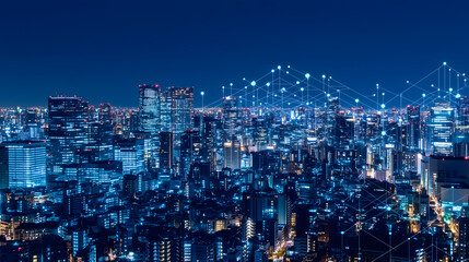Fototapeta premium Smart city and communication network concept. 5G. IoT (Internet of Things). Telecommunication