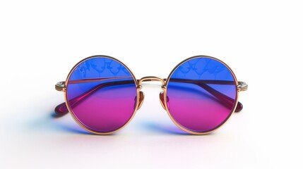 Dual-tone round sunglasses with blue and purple lenses.