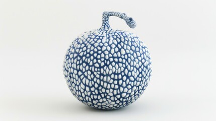 Blue and white ceramic gourd with a textured surface.