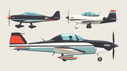 Three aircraft illustrations with sleek designs against white