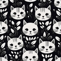 Obraz premium Seamless pattern with cute cat and kittens