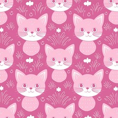 Seamless pattern with cute cat and kittens