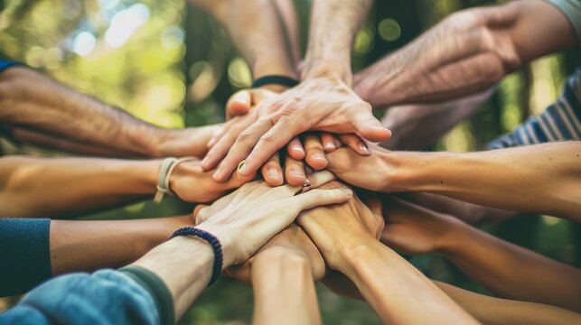 Hands joined together symbolizing unity and teamwork.