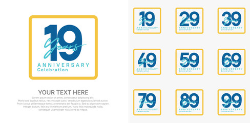 anniversary set logo style with blue and yellow color in square for company celebration moment