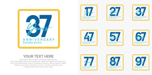 anniversary set logo style with blue and yellow color in square for company celebration moment