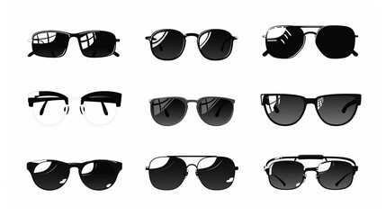 Nine stylish black and white sunglasses designs presented