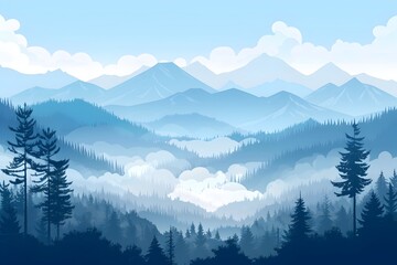 Fototapeta premium Serene Majestic Mountains Lush Forests Tranquil Clouds Blue Palette Nature Beauty Scenic View. Landscape 