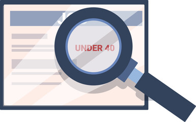 Magnifying glass is focusing on the phrase under 40 on a job listing, highlighting ageism in hiring practices