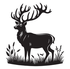 Deer silhouette black vector art illustration design.