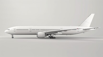 White airplane on a plain background, side view shot.