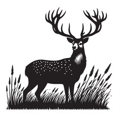 Deer silhouette black vector art illustration design.