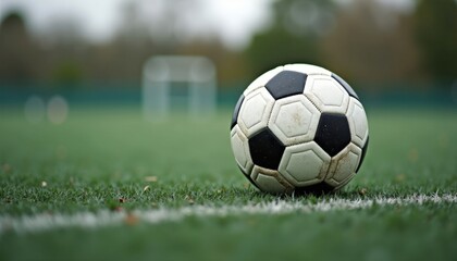 Fototapeta premium Close-up of a Soccer Ball on a Grass Field.