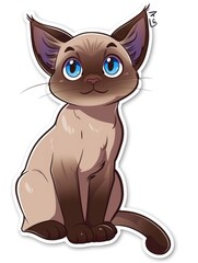 Obraz premium Cartoon illustration of a brown cat sitting with big blue eyes.