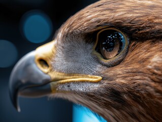 Close-up of a bird's eye with vibrant feathers