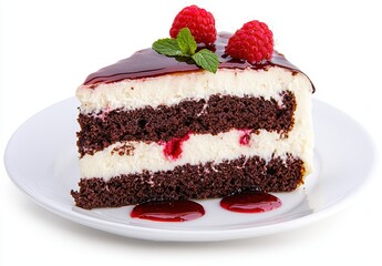 Delicious chocolate raspberry cake with fresh raspberries