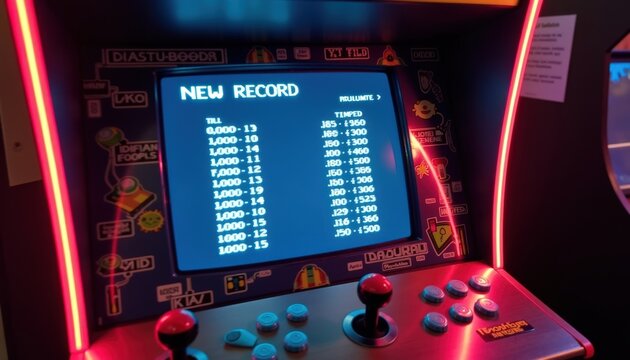 Retro Arcade Game with New Record Display.