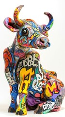 Fototapeta premium Colorful graffiti cow sculpture.