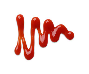 Tasty ketchup isolated on white, top view. Tomato sauce