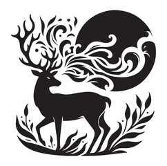 Deer silhouette black vector art illustration design.
