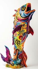 Fototapeta premium Colorful fish sculpture with intricate patterns and vibrant colors.