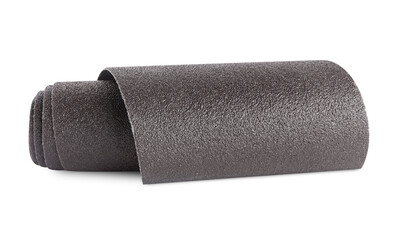 Rolled sheet of sandpaper isolated on white