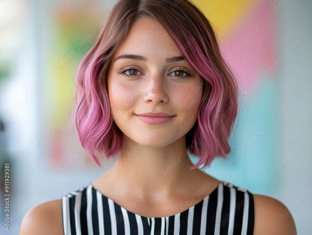 Canvas Prints young woman with pink hair smiling