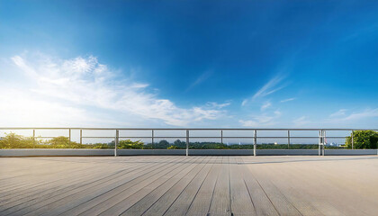 Obraz premium A sunny day on the roof of a school building. A rooftop view with concrete, railings and blue sky.